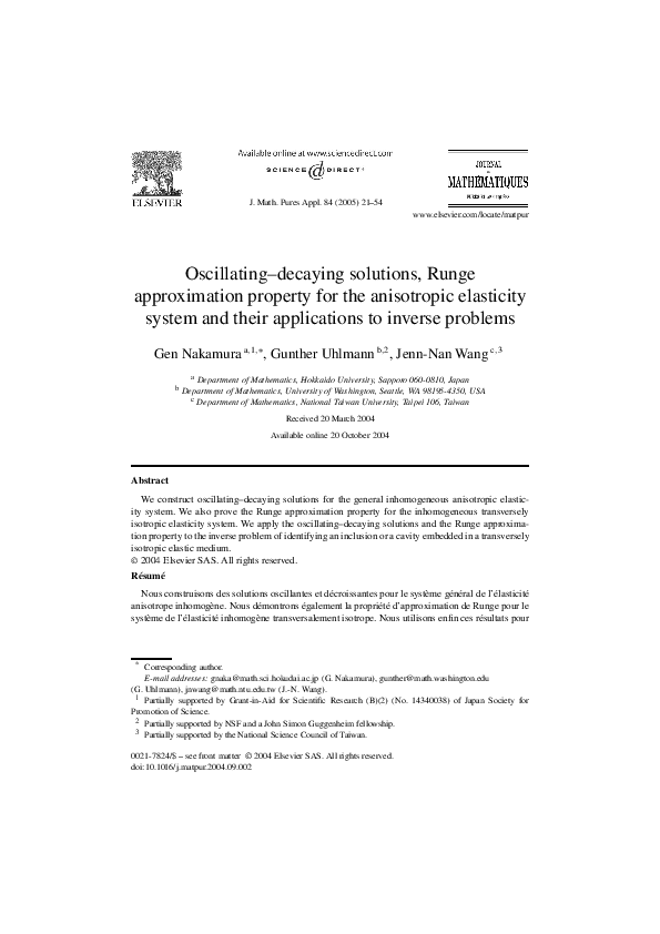 (PDF) Oscillating–decaying solutions, Runge approximation property for ...