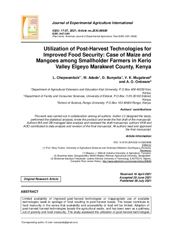 (PDF) Utilization of Post-Harvest Technologies for Improved Food ...