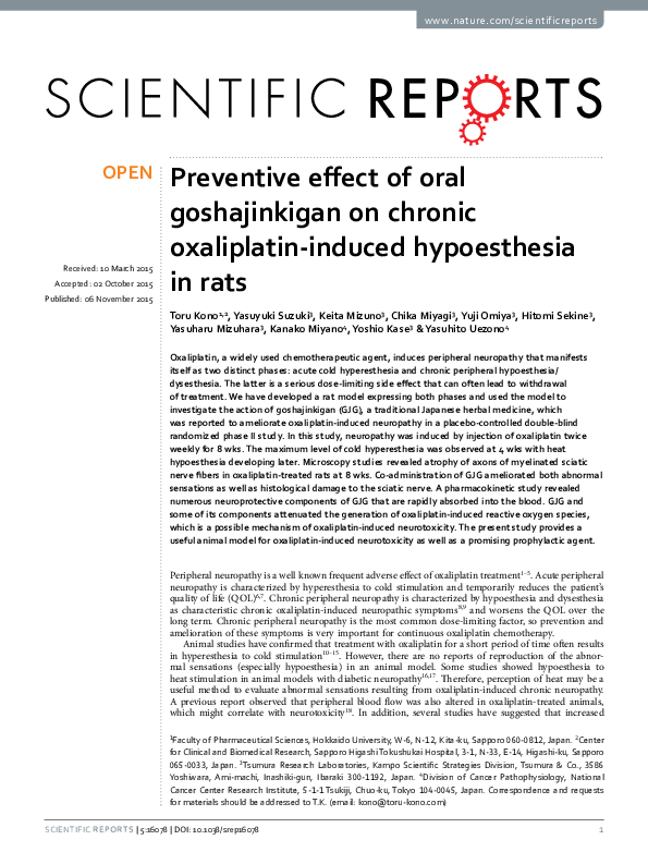 (PDF) Preventive effect of oral goshajinkigan on chronic oxaliplatin ...