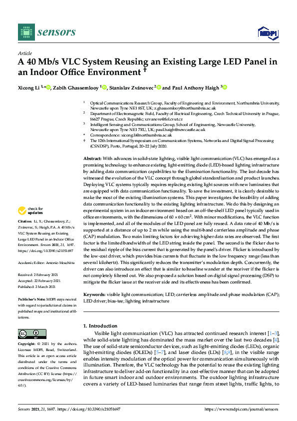 (PDF) A 40 Mb/s VLC System Reusing an Existing Large LED Panel in an ...