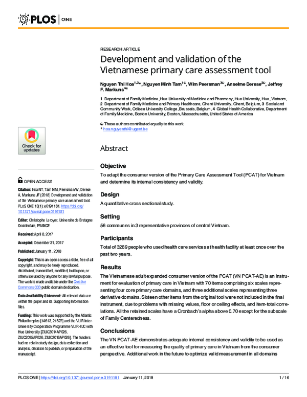 (PDF) Development and validation of the Vietnamese primary care ...