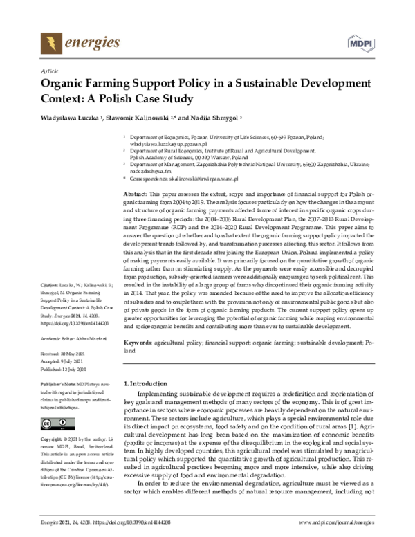 (PDF) Organic Farming Support Policy in a Sustainable Development ...