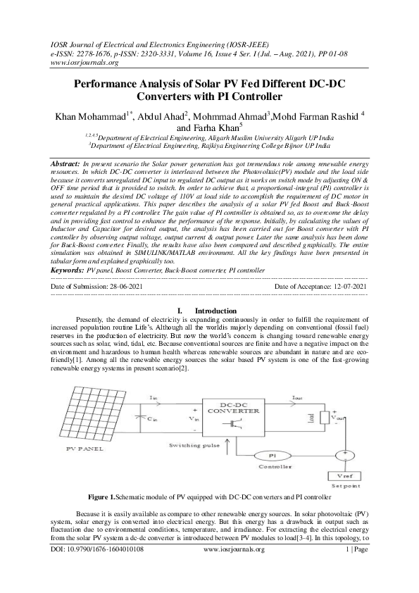 (PDF) Performance Analysis of Solar PV Fed Different DC-DC Converters ...