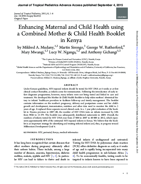 (PDF) Enhancing Maternal and Child Health using a Combined Mother ...