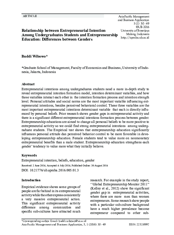 (PDF) Relationship between Entrepreneurial Intention Among ...