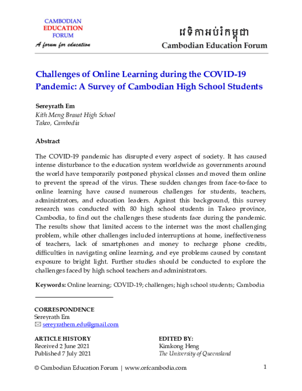 (PDF) Challenges of Online Learning during the COVID-19 Pandemic: A ...