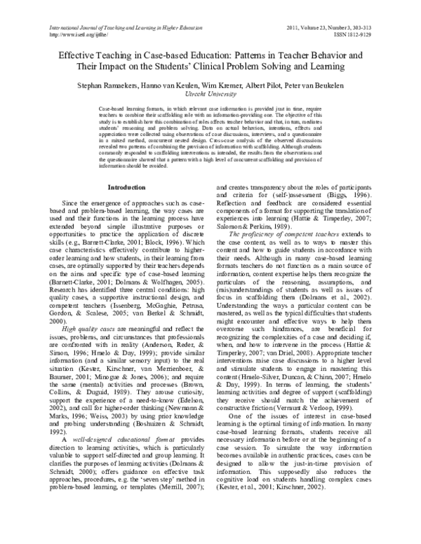 (PDF) Effective Teaching in Case-based Education: Patterns in Teacher ...