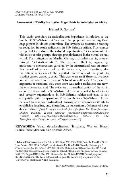 (PDF) Assessment of De-Radicalization Hypothesis in Sub-Saharan Africa