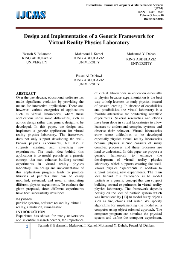 (PDF) Design and Implementation of a Generic Framework for Virtual ...