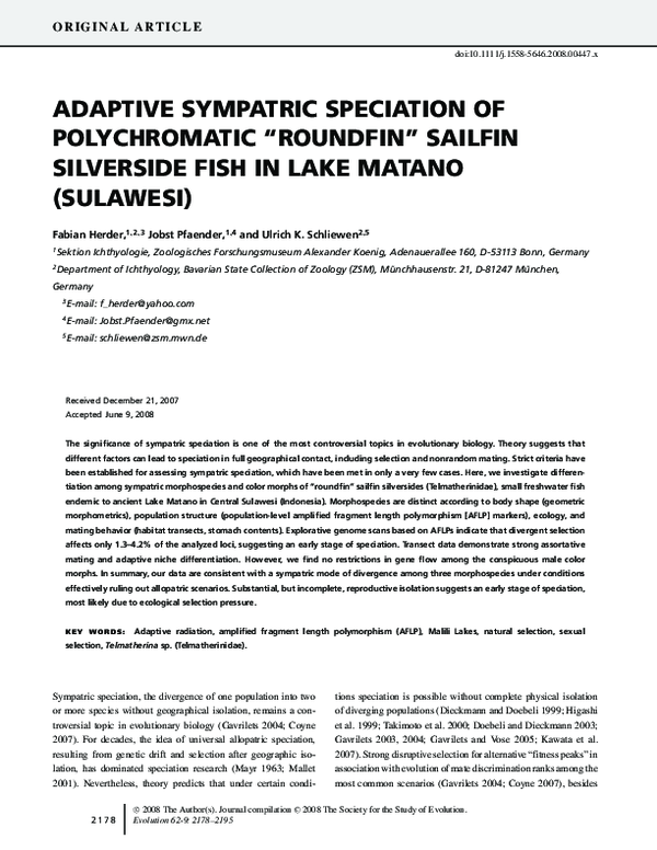 (PDF) Adaptive sympatric speciation of polychromatic roundfin sailfin ...