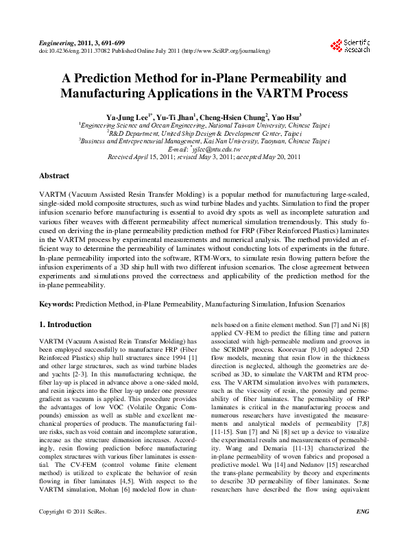(PDF) A Prediction Method for In-Plane Permeability and Manufacturing ...