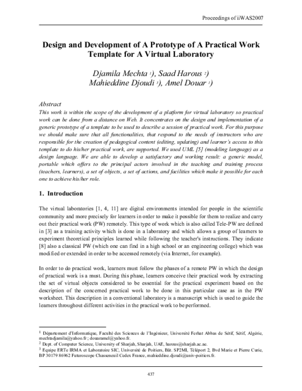 (PDF) Design and Development of a Prototype of a Practical Work ...