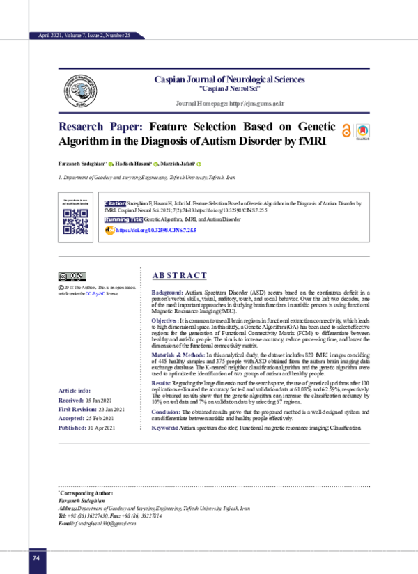 (PDF) Feature Selection Based on Genetic Algorithm in the Diagnosis of ...