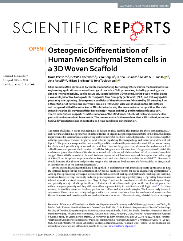 (PDF) Osteogenic Differentiation of Human Mesenchymal Stem cells in a ...