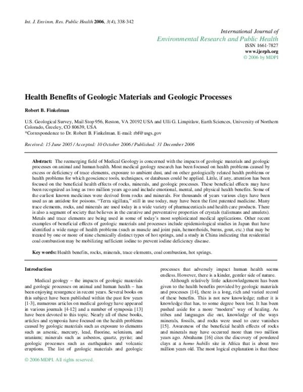 (PDF) Health Benefits of Geologic Materials and Geologic Processes