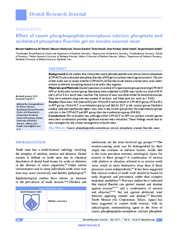 (PDF) Effect of casein phosphopeptide-amorphous calcium phosphate and ...