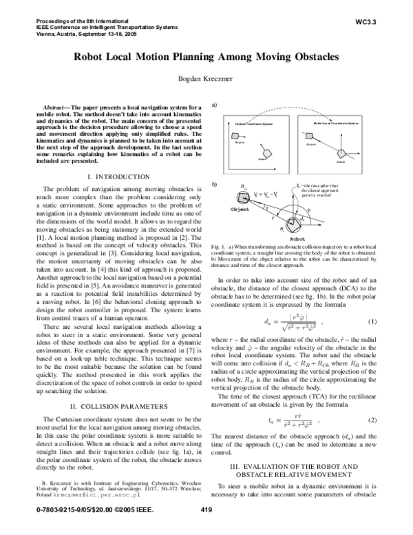 (PDF) Robot local motion planning among moving obstacles