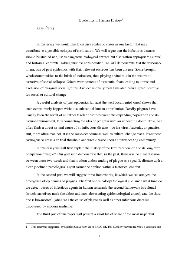 Epidemics in Human History