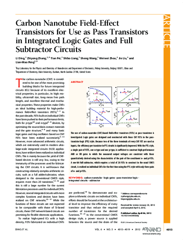 (PDF) Carbon Nanotube Field-Effect Transistors for Use as Pass ...