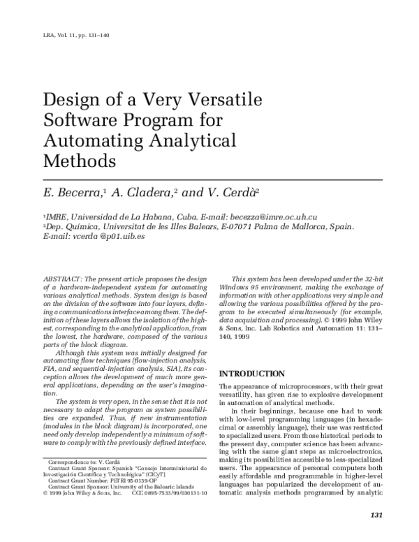 (PDF) Design of a very versatile software program for automating ...