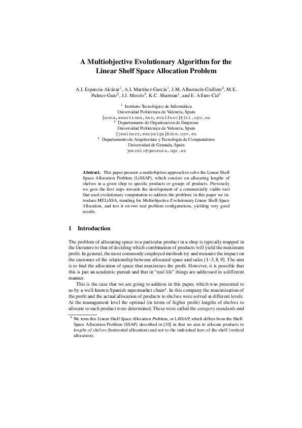 (PDF) A Multiobjective Evolutionary Algorithm for the Linear Shelf ...