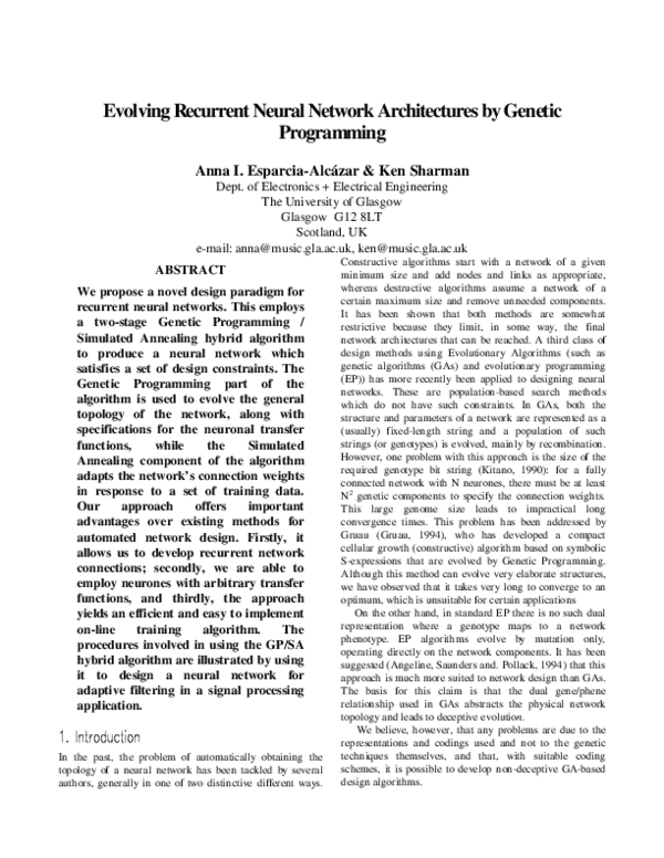 (PDF) Evolving recurrent neural network architectures by genetic ...