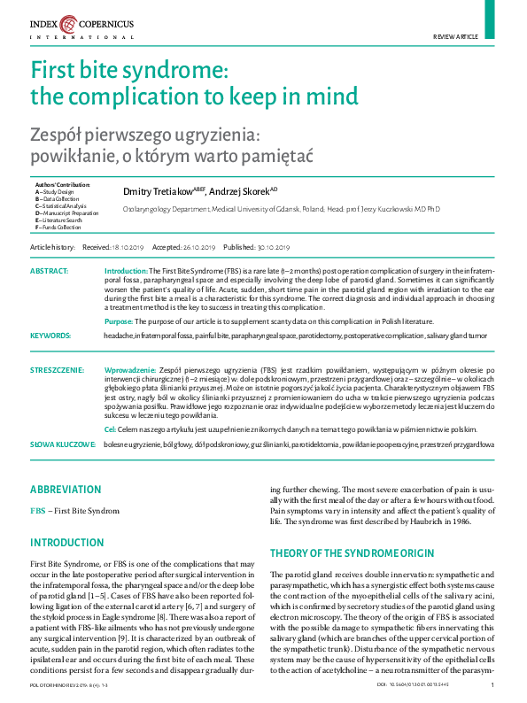 (PDF) First bite syndrome: the complication to keep in mind