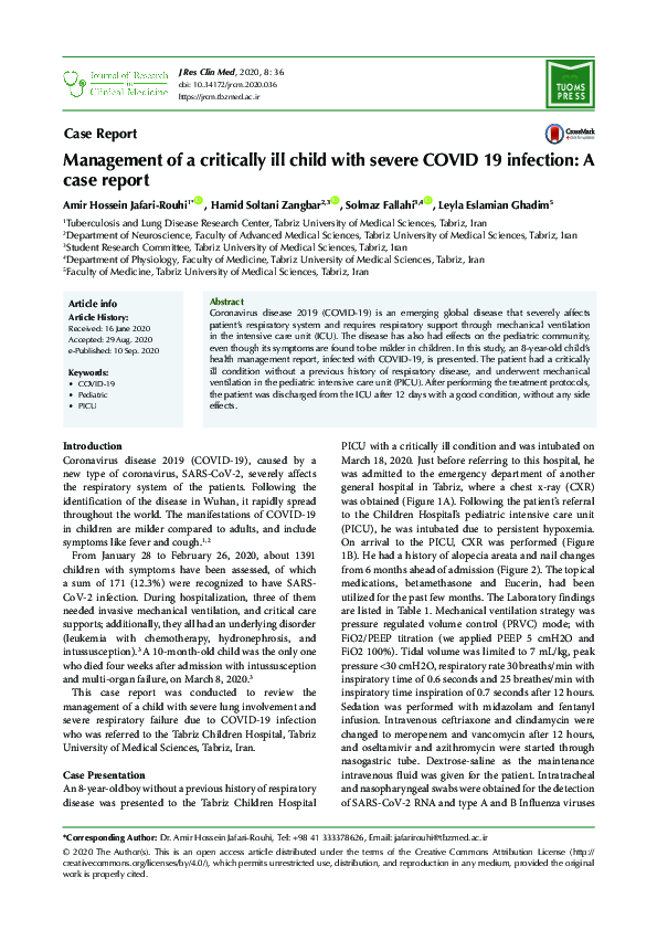 (PDF) Management of a critically ill child with severe COVID 19 ...