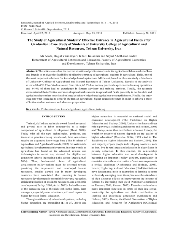 (PDF) The Study of Agricultural Students' Effective Entrance in ...
