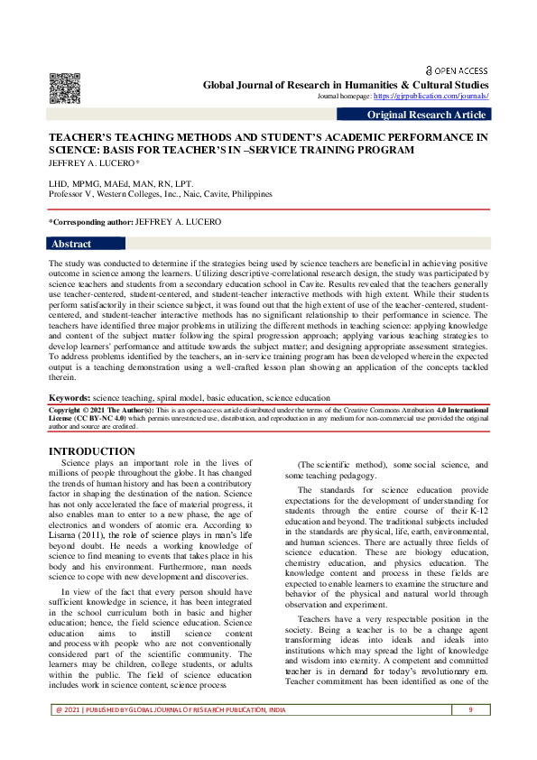 (PDF) TEACHER'S TEACHING METHODS AND STUDENT'S ACADEMIC PERFORMANCE IN ...