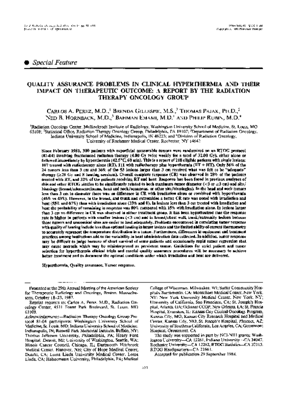 (PDF) Quality assurance problems in clinical hyperthermia and their ...