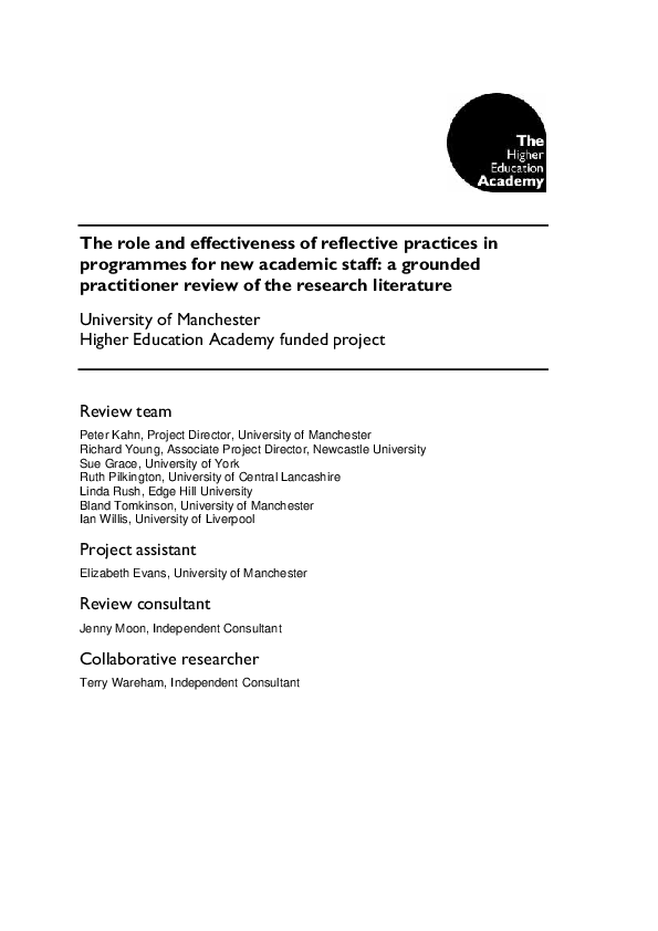 (PDF) The role and effectiveness of reflective practices in programmes ...