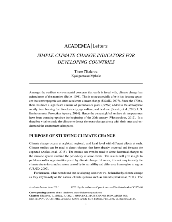 Pdf Simple Climate Change Indicators For Developing Countries