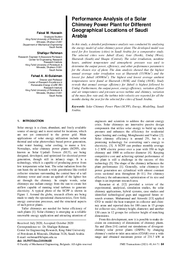 (PDF) Performance analysis of a solar chimney power plant for different ...