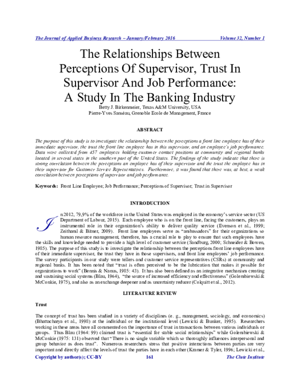 (PDF) The Relationships Between Perceptions Of Supervisor, Trust In ...
