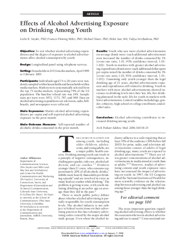 (PDF) Effects of Alcohol Advertising Exposure on Drinking Among Youth