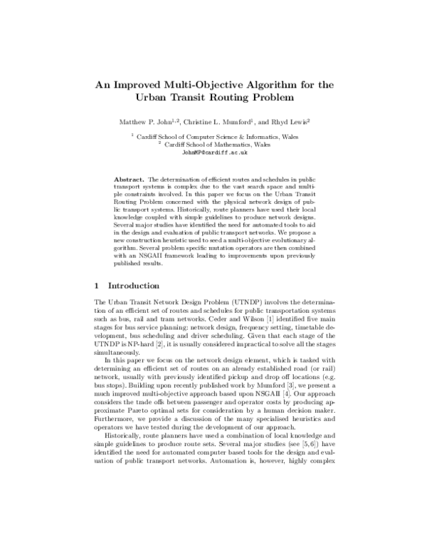 (PDF) An Improved Multi-objective Algorithm for the Urban Transit ...