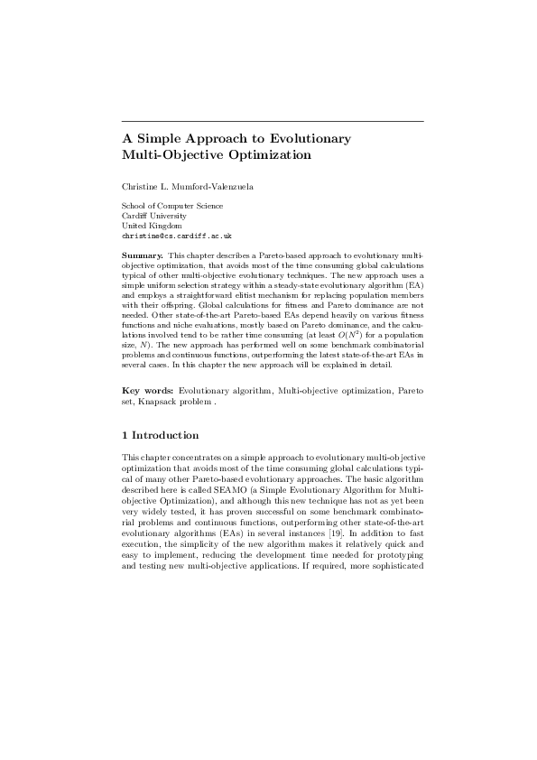 (PDF) A Simple Approach to Evolutionary Multiobjective Optimization