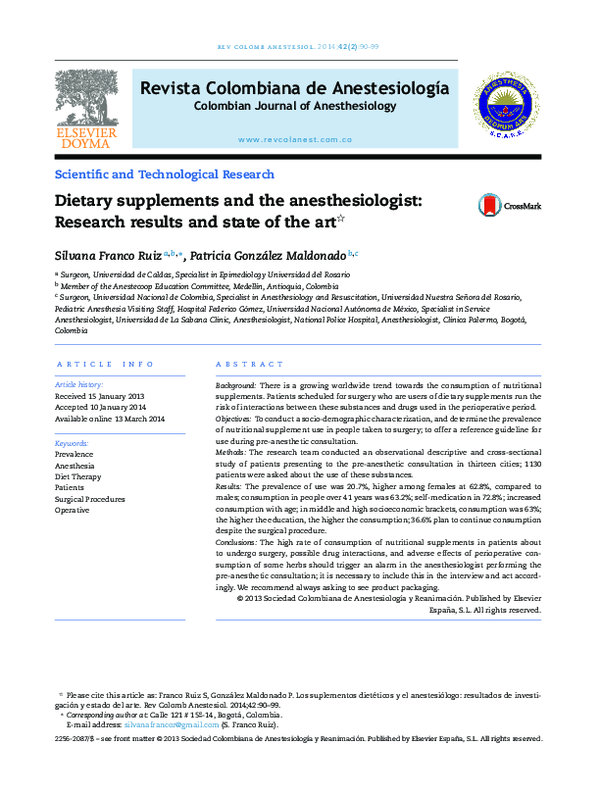 (PDF) Dietary supplements and the anesthesiologist Research results