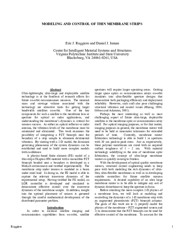 (PDF) Modeling and Control of Thin Membrane Strips