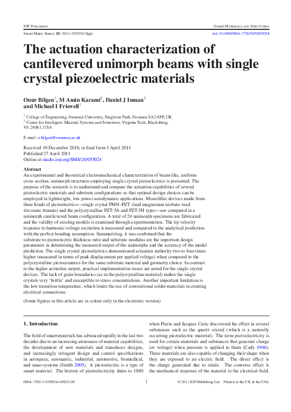 (PDF) The actuation characterization of cantilevered unimorph beams