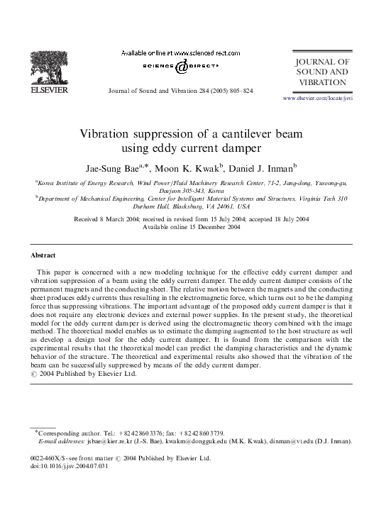 (PDF) Vibration suppression of a cantilever beam using eddy current damper