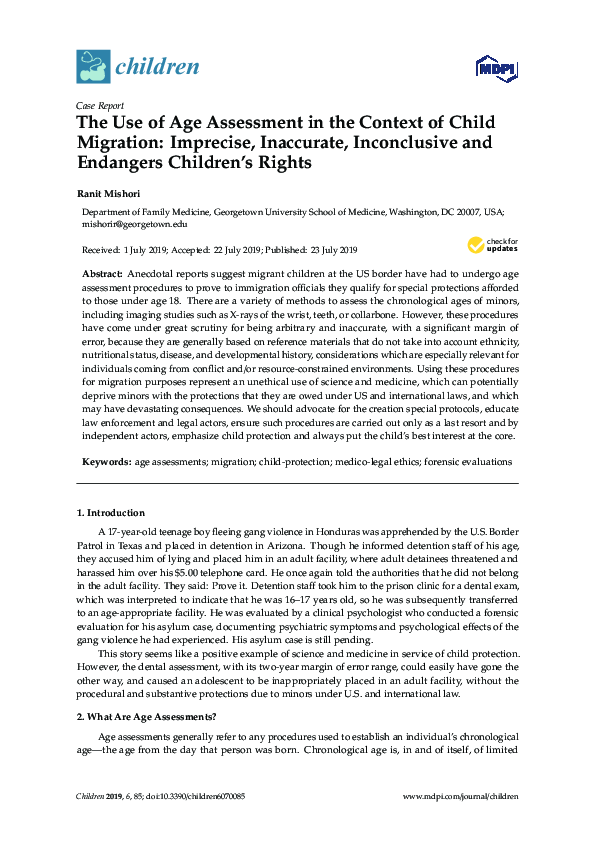 (PDF) The Use of Age Assessment in the Context of Child Migration ...