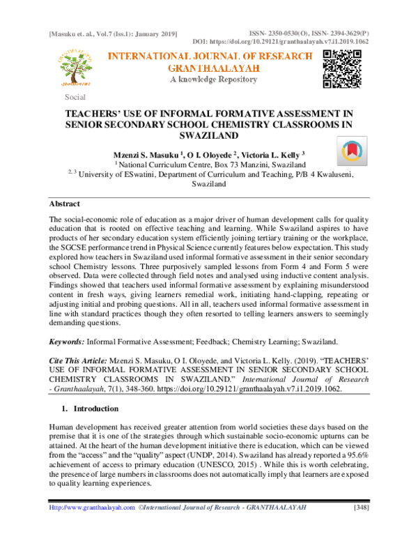 (PDF) Teachers’ Use of Informal Formative Assessment in Senior ...