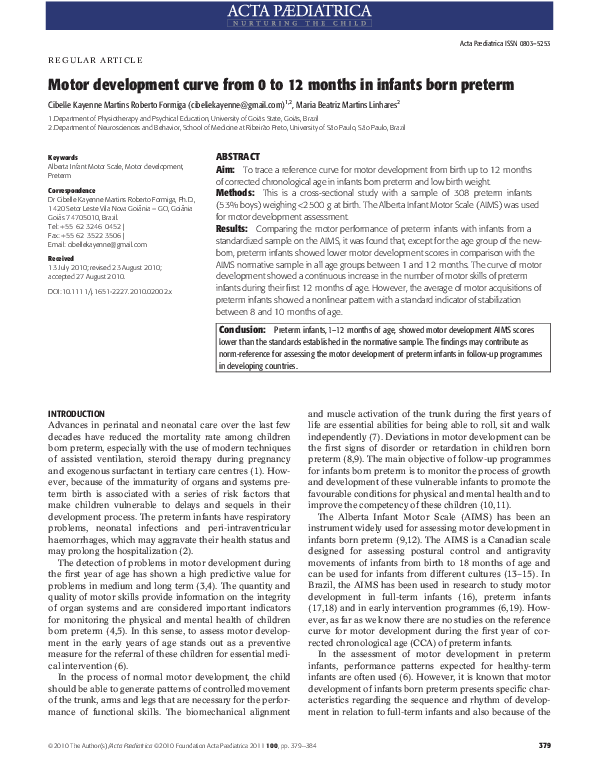 (PDF) Motor development curve from 0 to 12 months in infants born preterm
