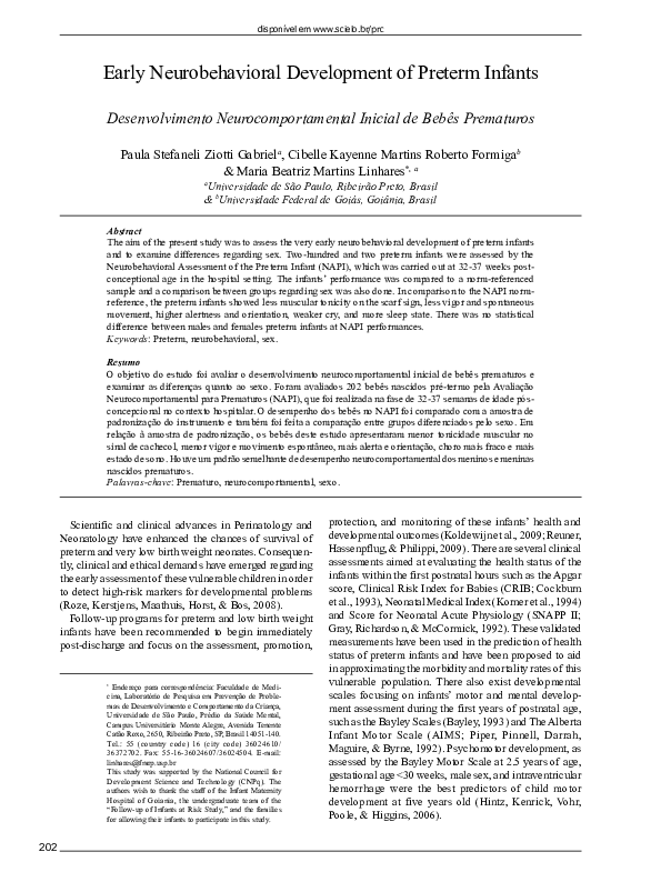(PDF) Early neurobehavioral development of preterm infants