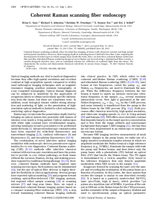 (PDF) Coherent Raman scanning fiber endoscopy | Eric Seibel - Academia.edu