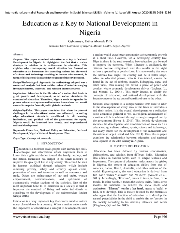(PDF) Education as a Key to National Development in Nigeria