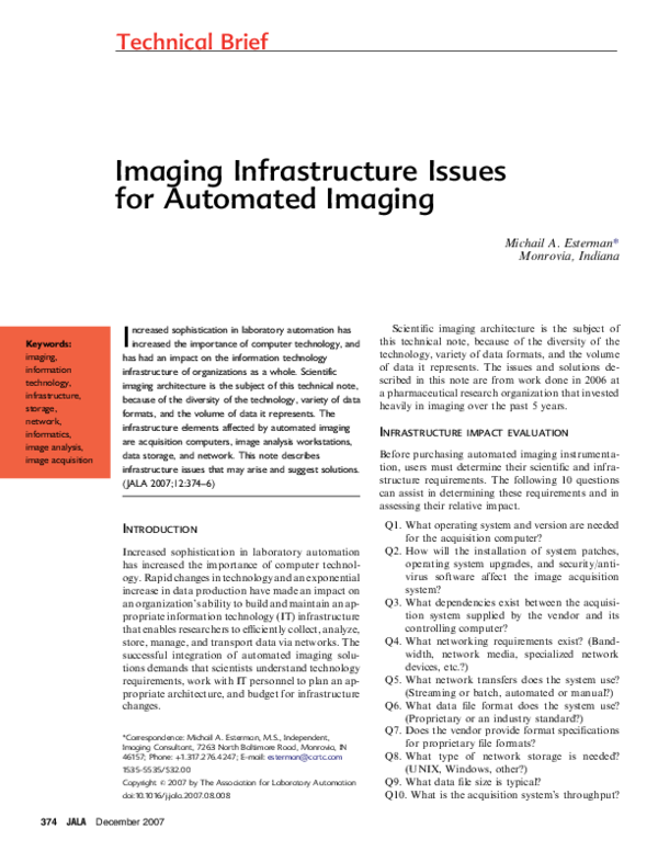 (PDF) Imaging Infrastructure Issues for Automated Imaging