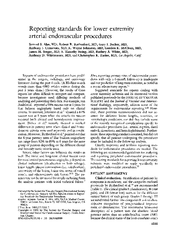 (PDF) Reporting standards for lower extremity arterial endovascular ...